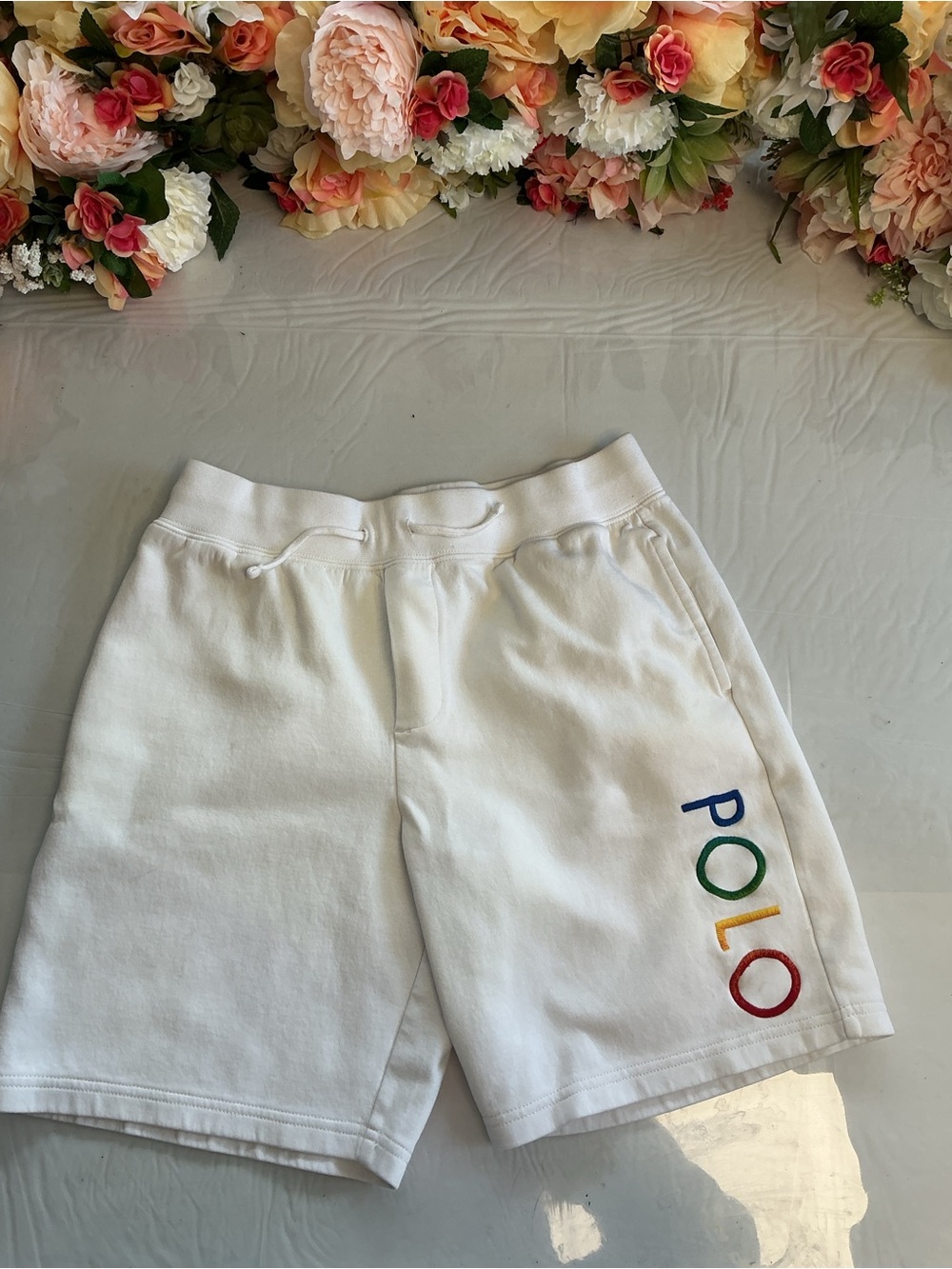 Polo Ralph Lauren Logo Fleece Shorts White Multicolor Boys L 14-16
